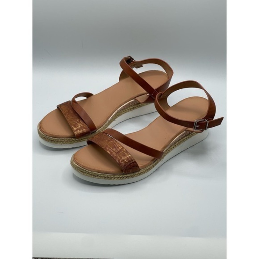 PAOTMBU Brown Snake Stacked-Wedge Sandal - Women Size 10